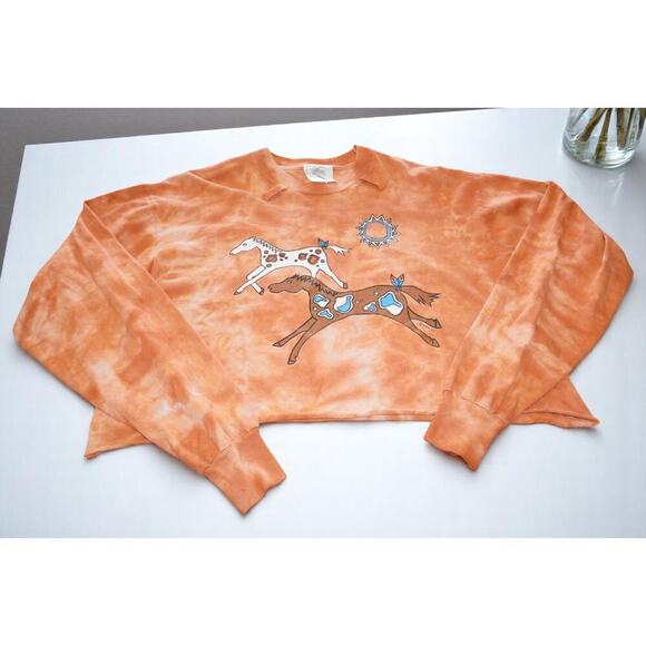 Vintage Native Horse Tie-Dye Sweatshirt XL Orange Fruit of the Loom USA Boho - Picture 1 of 9